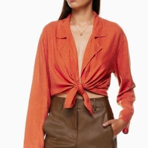 Wilfred Free Women’s Top XS Linen Blend Tie Front Vacation Resort Burnt Orange